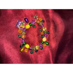 Mardi Gras Beaded Charm Bracelet Fleur De Lis Purple Green Gold Fat Tuesday Part